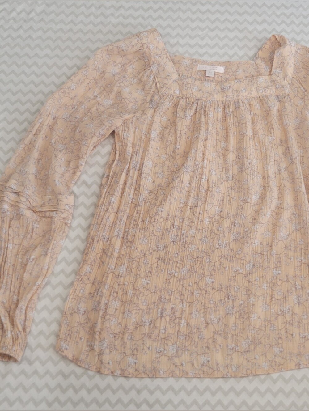 Lauren Conrad Light Pink Floral Square-Neck Long-Sleeve Blouse Size XS